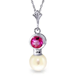 Broken gem necklace-1.23 Carat 14K Solid White Gold Une Valse Pink Topaz Pearl Necklace