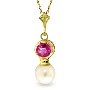 Recycled relic necklace-1.23 Carat 14K Solid Yellow Gold Reinvention Pink Topaz Pearl Necklace