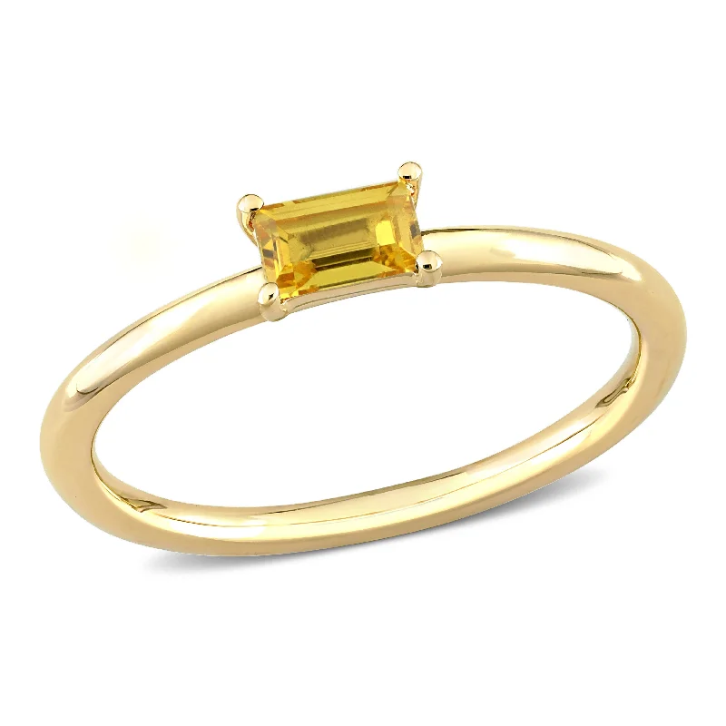 Offset gem ring-1/3 CT TGW Baguette Yellow Sapphire Stackable Ring in 10k Yellow Gold