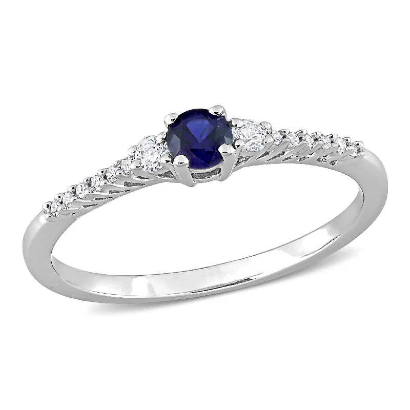 Brushed sapphire ring-1/3 CT TGW Created Blue and Created White Sapphire and Diamond Accent Ring in Sterling Silver