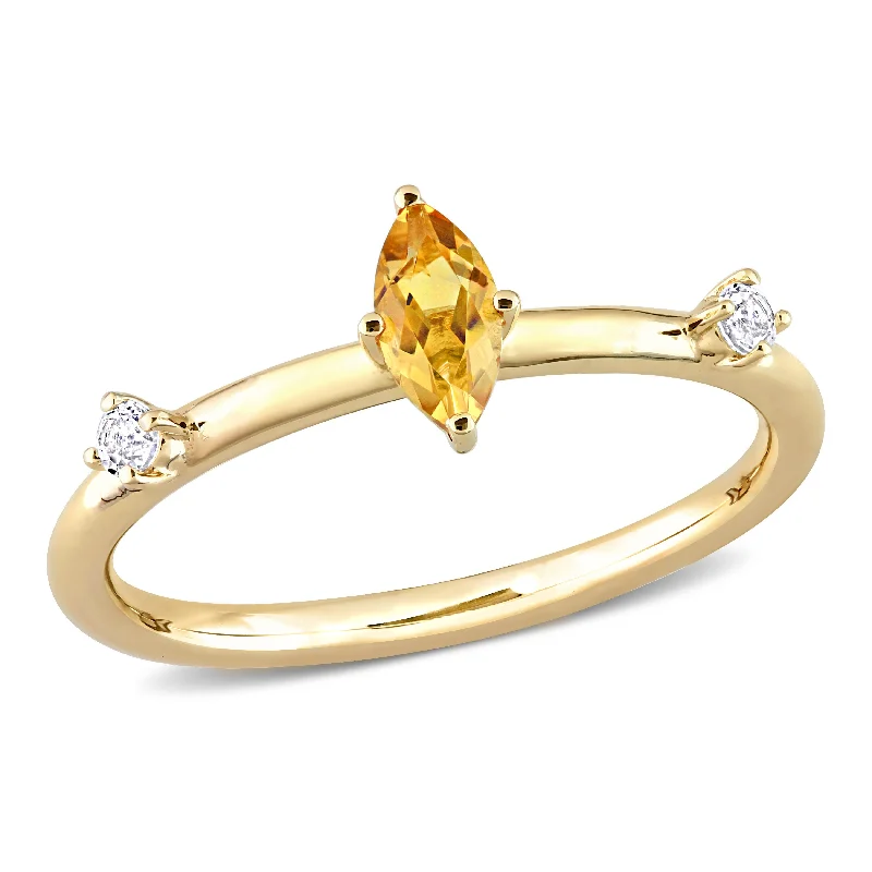 Milky haze ring-1/3 CT TGW Marquise Citrine and White Topaz Stackable Ring in 10k Yellow Gold