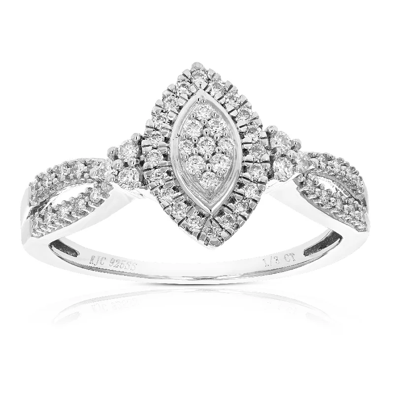 Brook pebble ring-1/3 cttw Round Cut Lab Grown Diamond Engagement Ring .925 Sterling Silver Prong Set