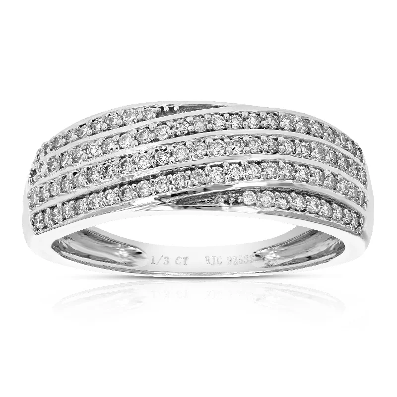 Barley stalk ring-1/3 cttw Round Lab Grown Diamond Engagement Ring .925 Sterling Silver Prong Set