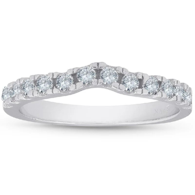 Five-knot ring-1/3ct Curved Diamond Wedding Guard Ring 14K White Gold