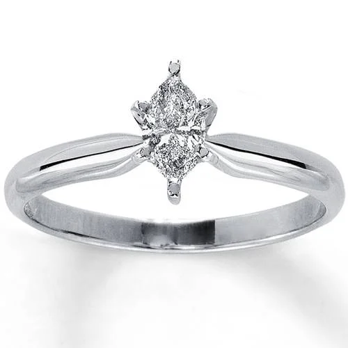 Edwardian flair ring-1/4ct Solitaire Marquise Diamond Engagement Ring 14K White Gold