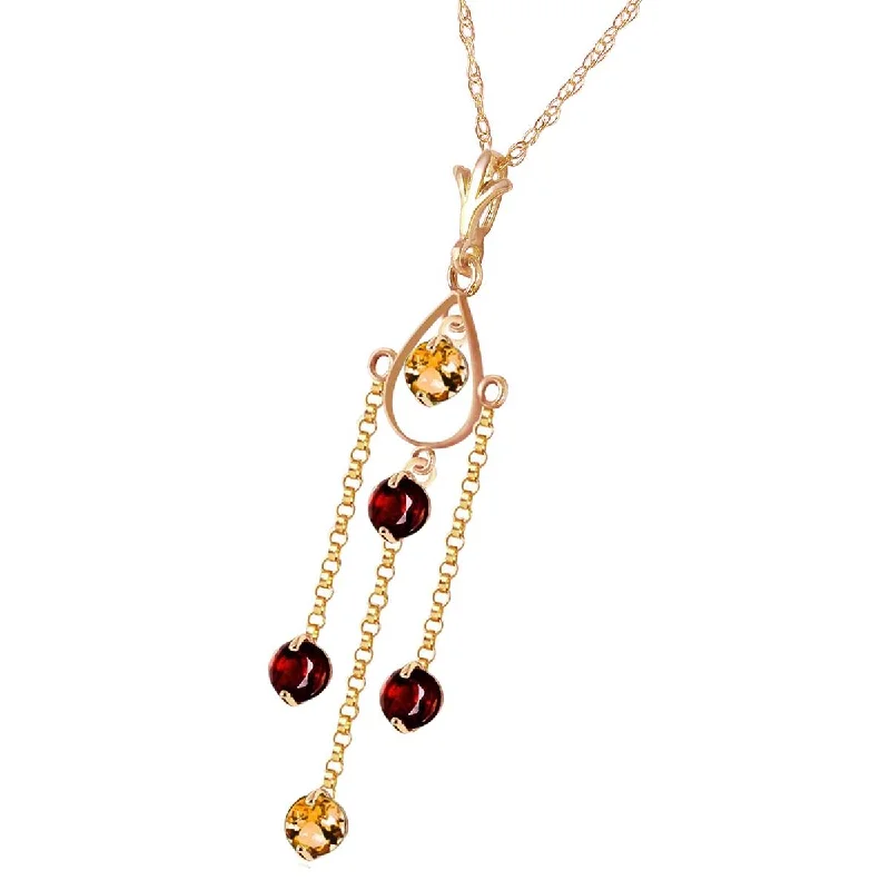 Edge gem necklace-1.5 Carat 14K Solid Yellow Gold Lifetime Love Citrine Garnet Necklace