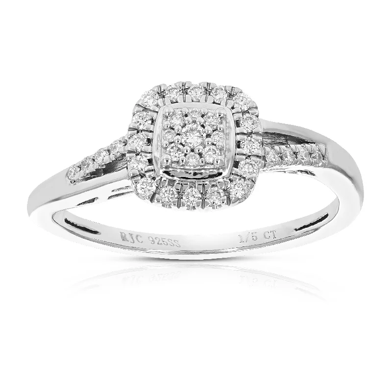 Pointed rim ring-1/5 cttw Round Cut Lab Grown Diamond Wedding Engagement Ring .925 Sterling Silver Prong Set