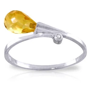 Thyme twig necklace-1.51 Carat 14K Solid White Gold Ring Diamond Briolette Citrine