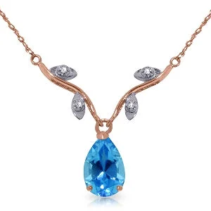 Wool wrap necklace-1.52 Carat 14K Solid Rose Gold New Romance Blue Topaz Necklace