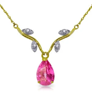 Classic flair necklace-1.52 Carat 14K Solid Yellow Gold Burning Heat Pink Topaz Diamond Necklace