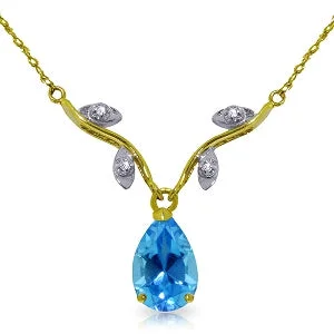 Tartan check necklace-1.52 Carat 14K Solid Yellow Gold Love Under The Stars Blue Topaz Necklace