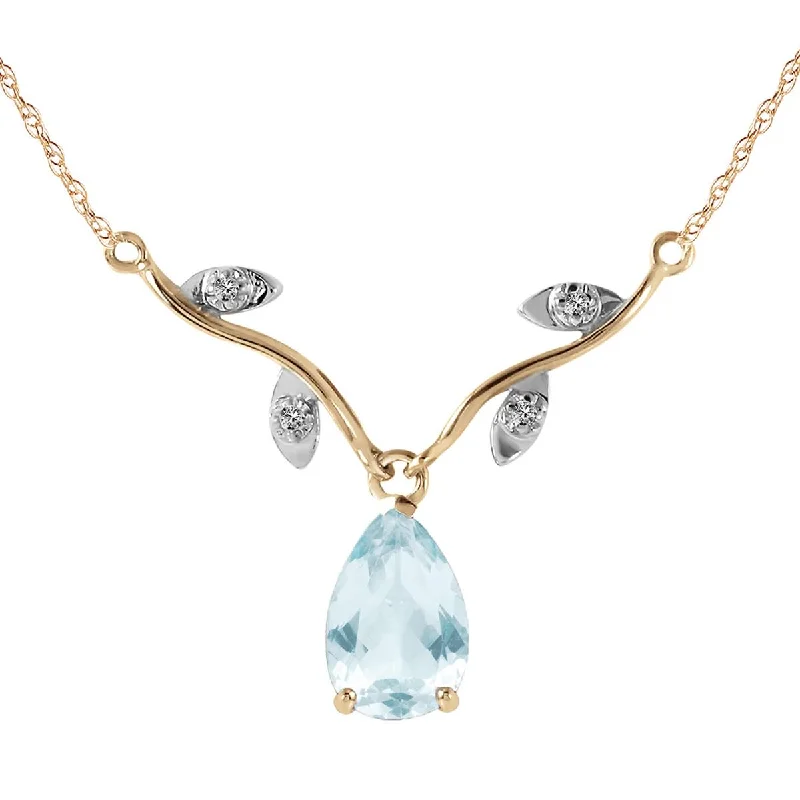 Wool wrap necklace-1.52 Carat 14K Solid Yellow Gold Necklace Natural Diamond Aquamarine