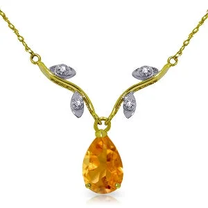 Steel toned necklace-1.52 Carat 14K Solid Yellow Gold Sunny Heat Citrine Diamond Necklace