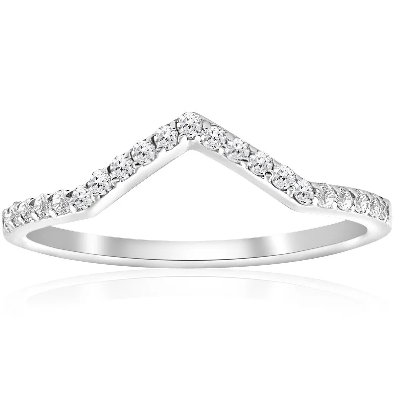 Quartz grit ring-1/5ct Diamond Curved V Shape Wedding Ring Womens Stackable Wedding Band 10k Gold