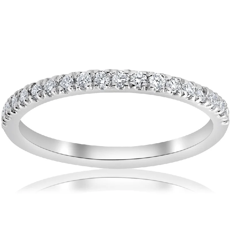 Luminous set ring-1/5ct Pave Diamond Wedding Ring Stackable Anniversary Band 14k White Gold