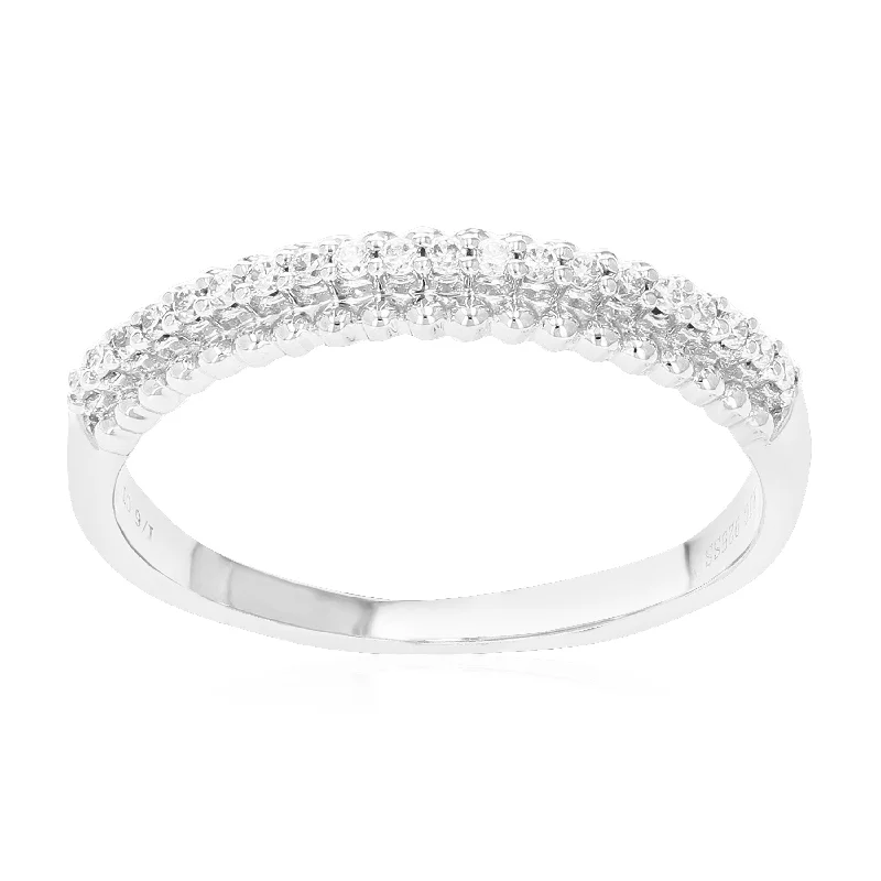 Chipped rim ring-1/6 cttw 20 Stones Round Cut Lab Grown Diamond Wedding Band .925 Sterling Silver Prong Set