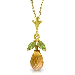 Spiral tendril necklace-1.7 Carat 14K Solid Yellow Gold Acceptance Citrine Peridot Necklace