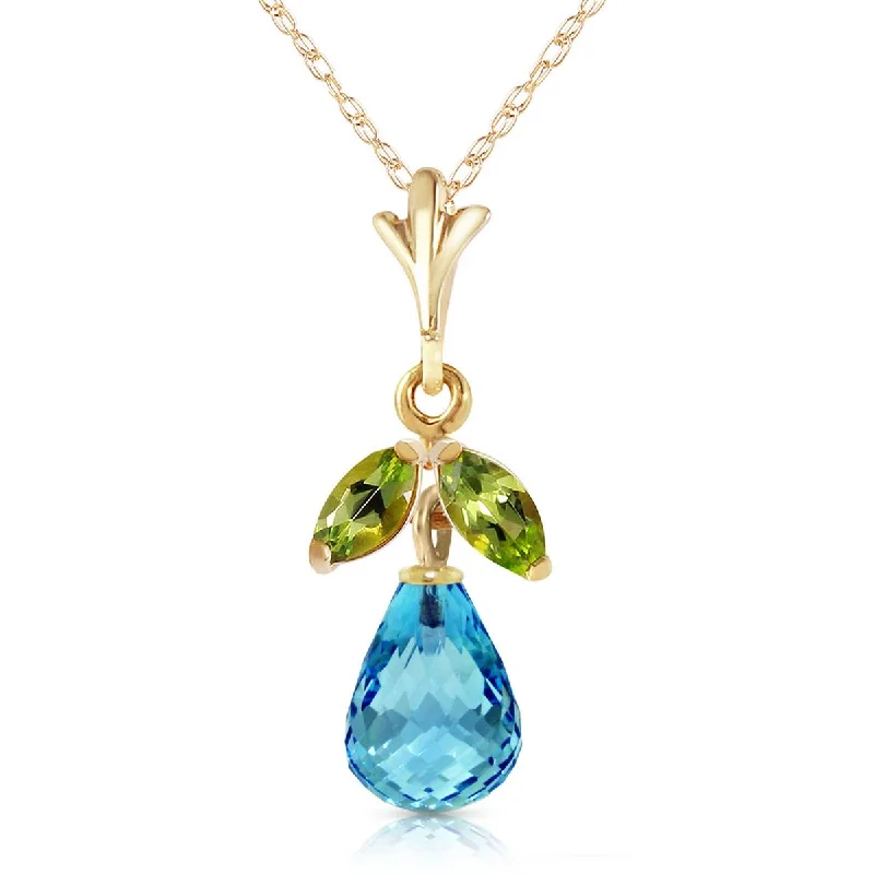 Sixteen-drop necklace-1.7 Carat 14K Solid Yellow Gold Bluest Crest Blue Topaz Peridot Necklace