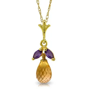 Scored groove necklace-1.7 Carat 14K Solid Yellow Gold Necklace Citrine Amethyst