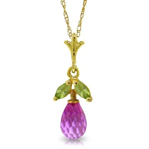 Wave ridge necklace-1.7 Carat 14K Solid Yellow Gold Necklace Pink Topaz Peridot