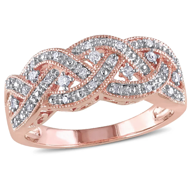 Quartz grit ring-1/8 CT TW Diamond Braided Ring in Rose Plated Sterling Silver