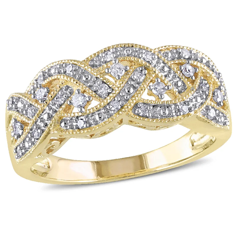 Old stone ring-1/8 CT TW Diamond Braided Ring in Yellow Plated Sterling Silver