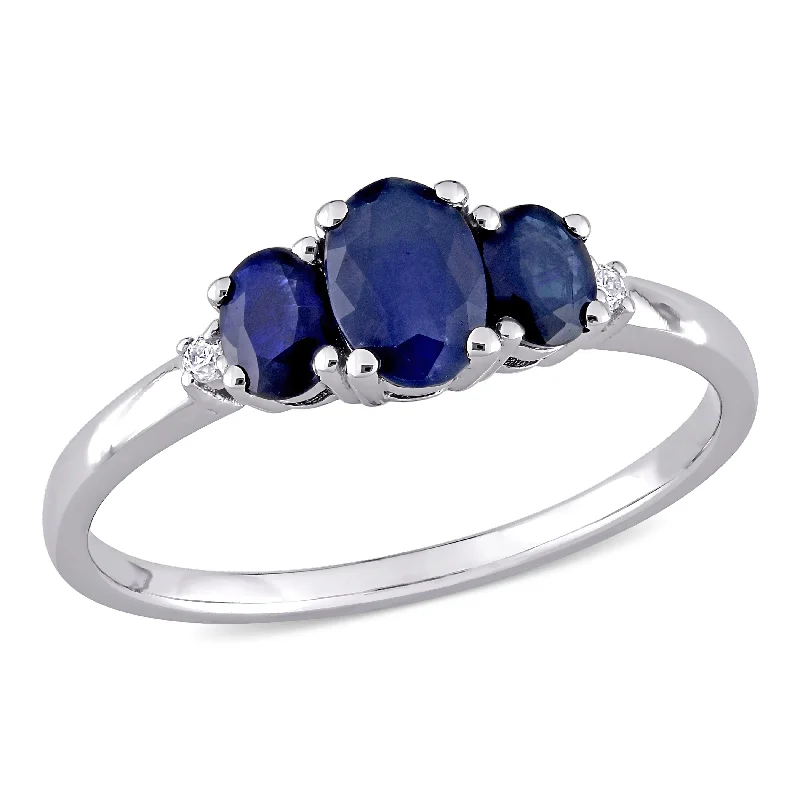 Oak husk ring-1 CT TGW Oval Sapphire 3-Stone Ring with 0.02 CT TW Diamond in 10K White Gold