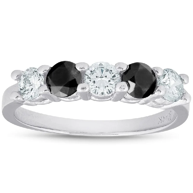 Bronze cast ring-1 CT Treated Black & White Five Stone Diamond Ring 14K White Gold