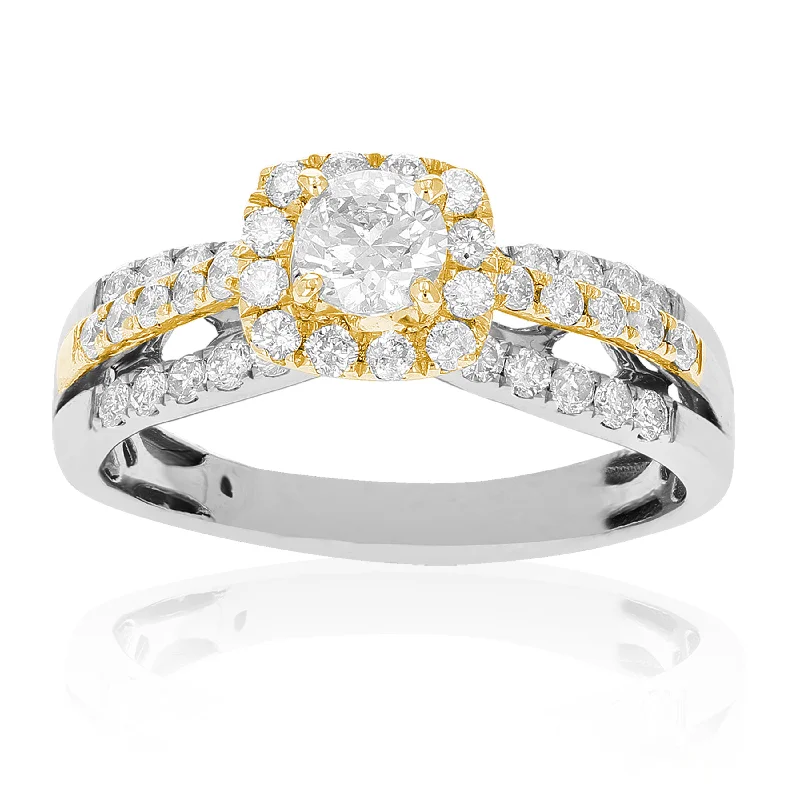 Micro gem ring-1 cttw Diamond Engagement Ring 14K Two Tone White and Yellow Gold Bridal