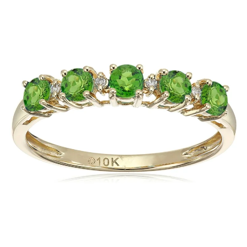 Flat bezel ring-10K Gold Chrome Diopside and Diamond Ring