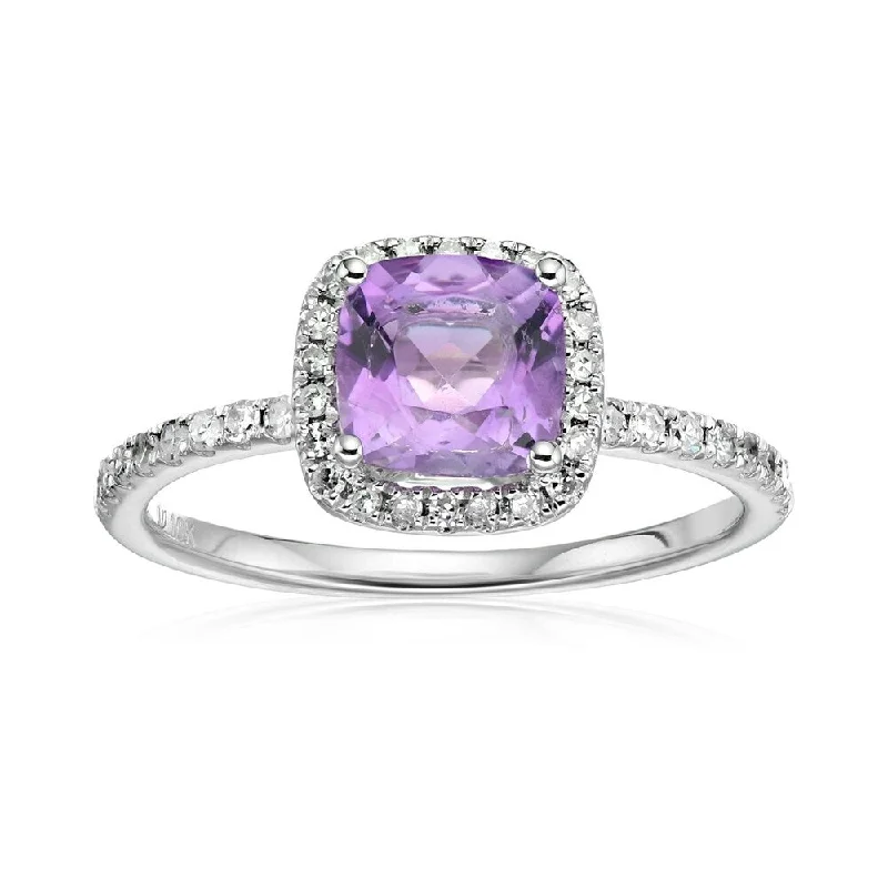 Micro gem ring-10k White Gold African Amethyst & Diamond Ring