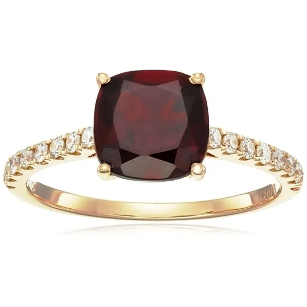 Delicate swirl ring-10k Yellow Gold Red Garnet Cushion Diamond Solitaire Ring, Size 7