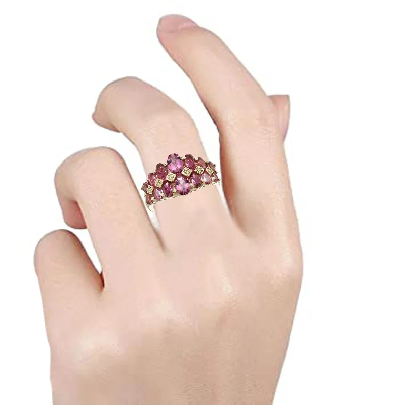 Lattice grid ring-10KT Yellow Gold Pink Tourmaline and Diamond Ring