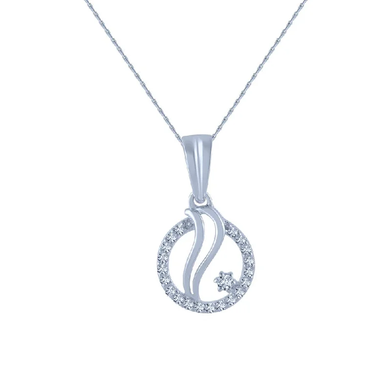 Grooved chain necklace-14k (585) White Gold And Diamond Pendant For Women