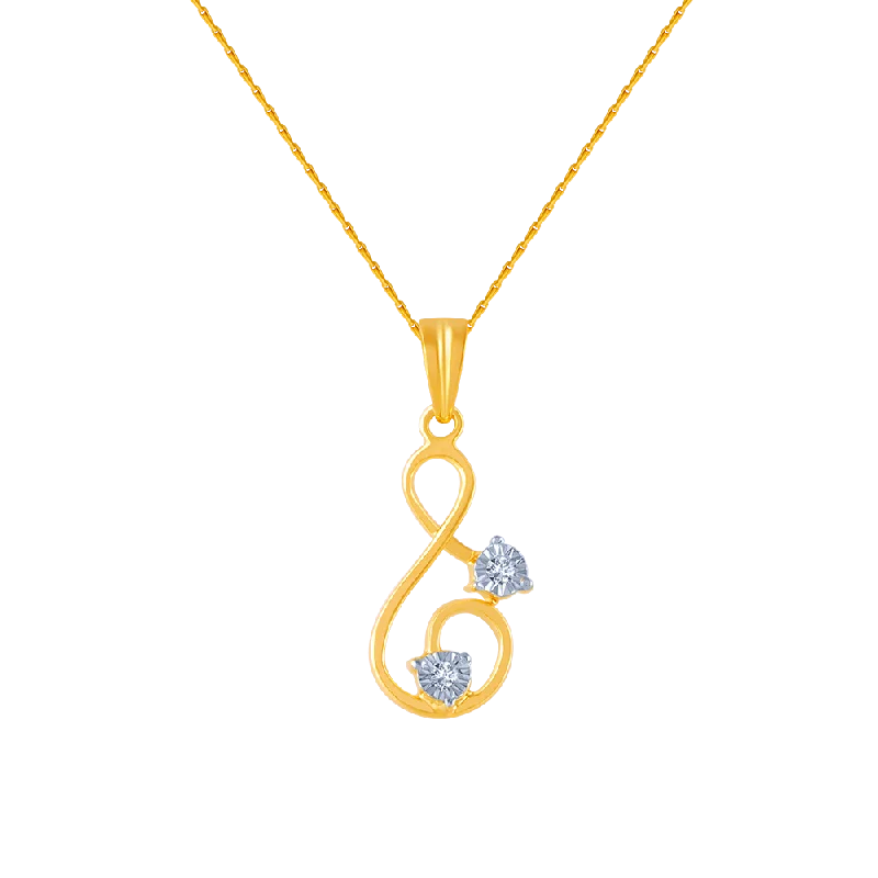 Folded rim necklace-14k (585) Yellow Gold And Diamond Pendant For Women