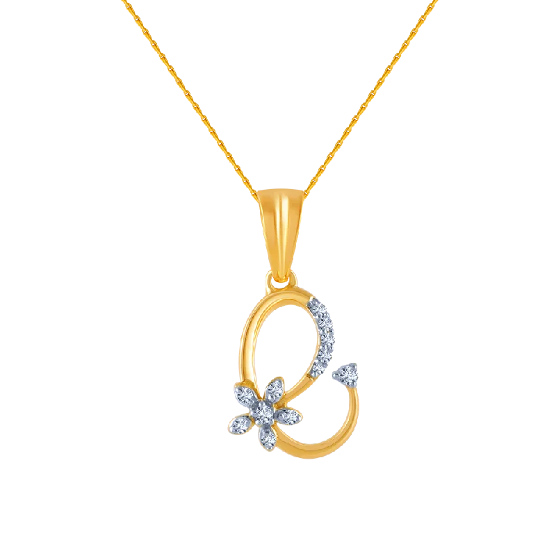 Ripple swirl necklace-14k (585) Yellow Gold And Diamond Pendant For Women