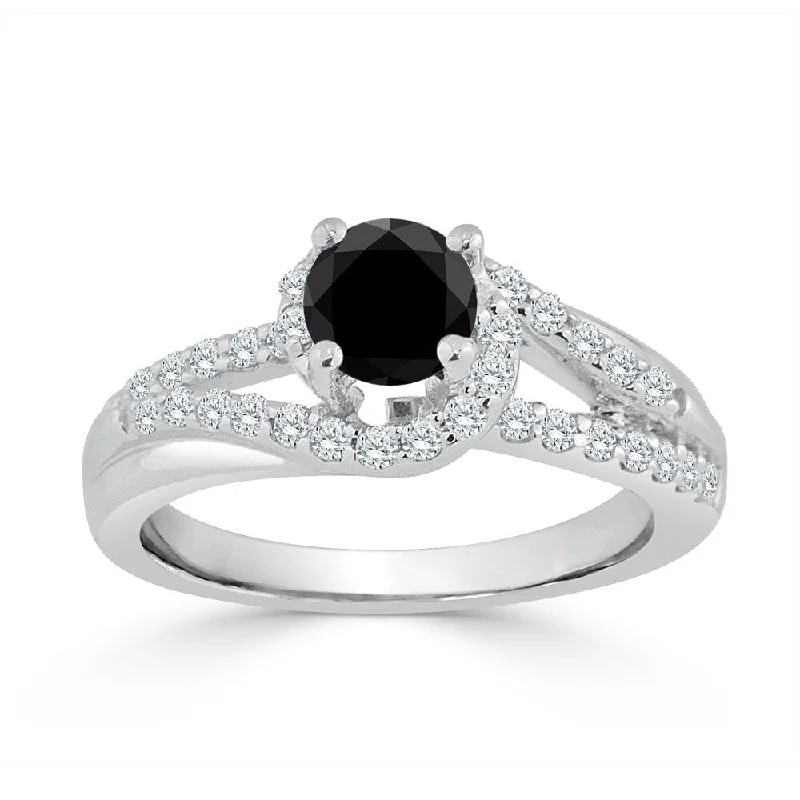 Wavy shank ring-14k Gold 1ct TDW Split-Shank Black Diamond Halo Engagement Ring