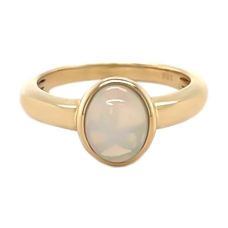 Poppy sprout ring-14k Gold Ethiopian Opal and Diamond Solitaire Ring