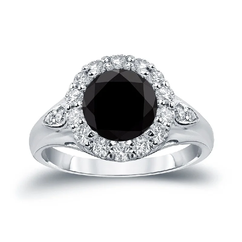 Faded patina ring-14k Gold Modern Round 3 1/3ct TDW Black Diamond Halo Engagement Ring by Auriya (H-I, SI1-SI2)