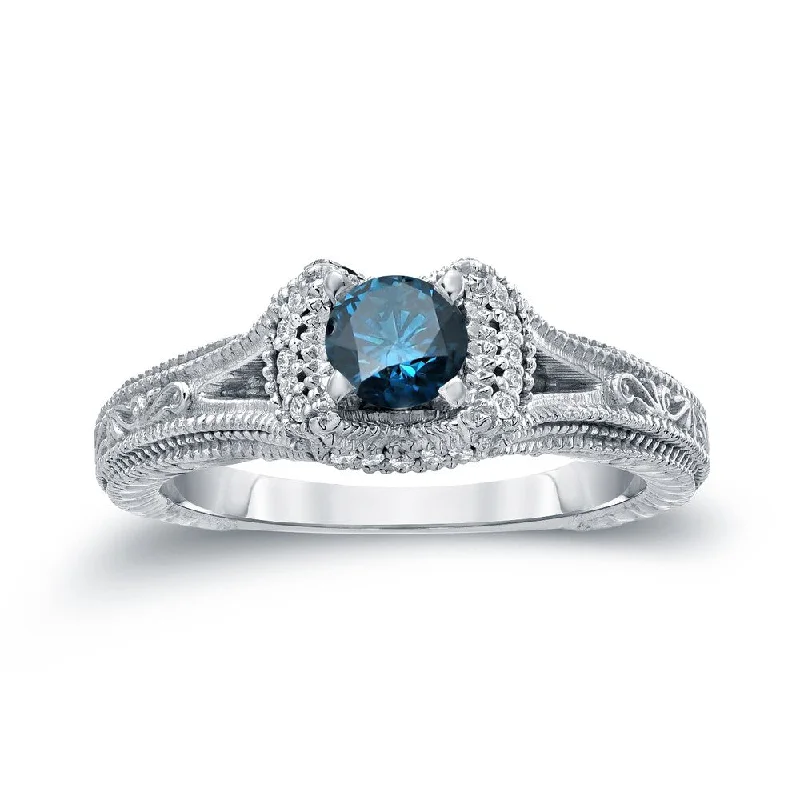 Sixteen-stone ring-14k Gold Round 1/2ct TDW Blue Diamond Engagement Ring by Auriya (H-I, I1-I2)