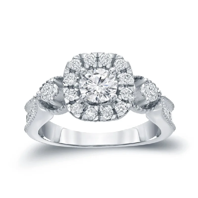 Fluke ridge ring-14k Gold Round 1ct TDW Round Diamond Halo Engagement Ring by Auriya (H-I, I1-I2)