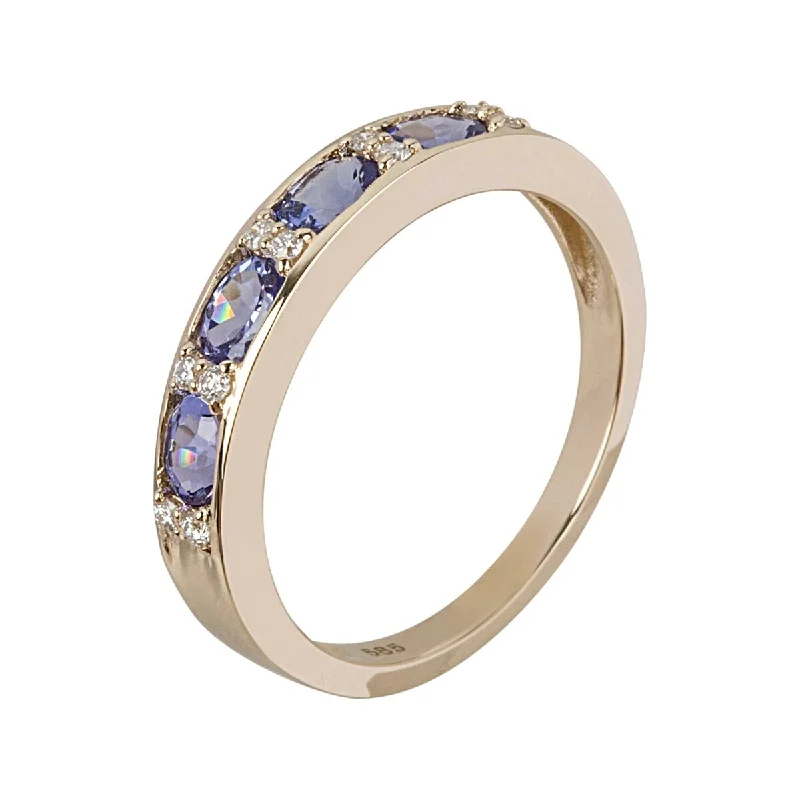 Willow bead ring-14K Gold Tanzanite and Diamond Band Ring