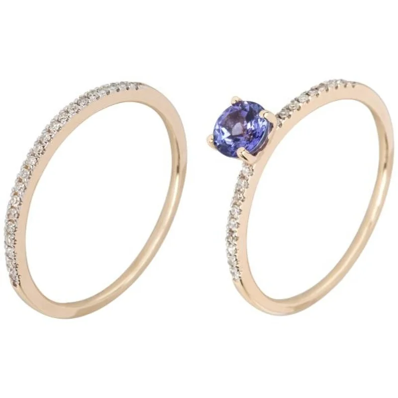 Fossil fragment ring-14K Gold Tanzanite and Diamond Stackable Ring