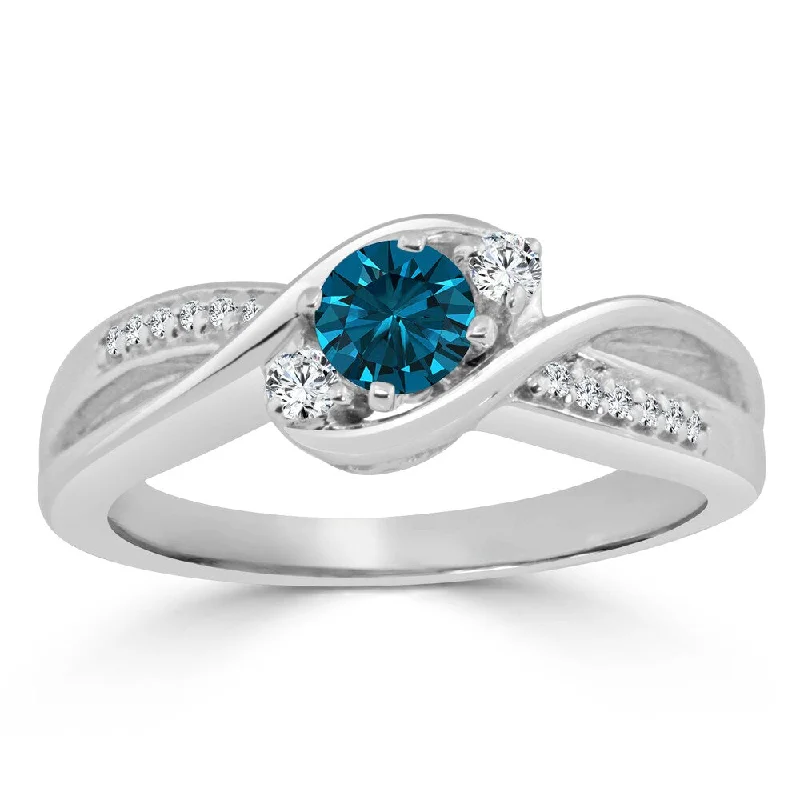 Star-cut zircon ring-14k Gold Twisted Three Stone 1/2ctw Blue Diamond Engagement Ring