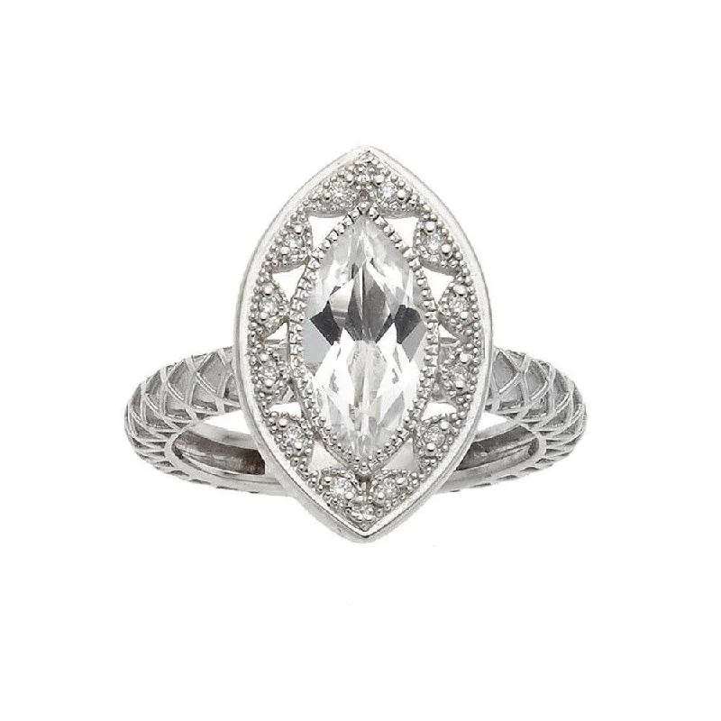 Pierced vent ring-14k Marquis Ring in White Gold with Diamonds