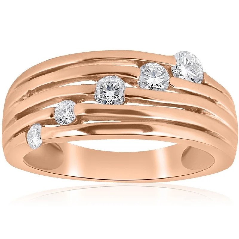 Lemon quartz ring-14K Rose Gold 1/2ct Diamond Right Hand Journey Ring (H/I, I1) - White H-I - White H-I