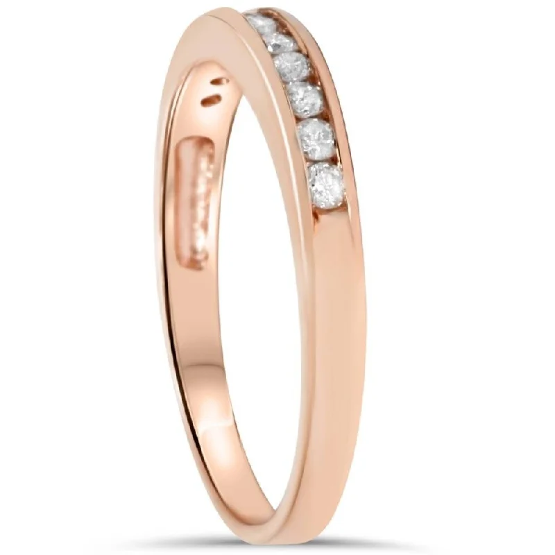 Maple wood ring-14k Rose Gold 1/4 ct Diamond Wedding Ring Channel Set Stackable Womens Anniversary Band