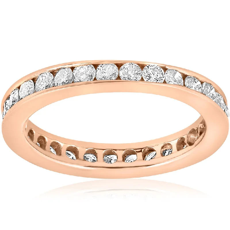 Baroque bend ring-14k Rose Gold 1ct TDW Diamond Channel Set Eternity Wedding Ring - White