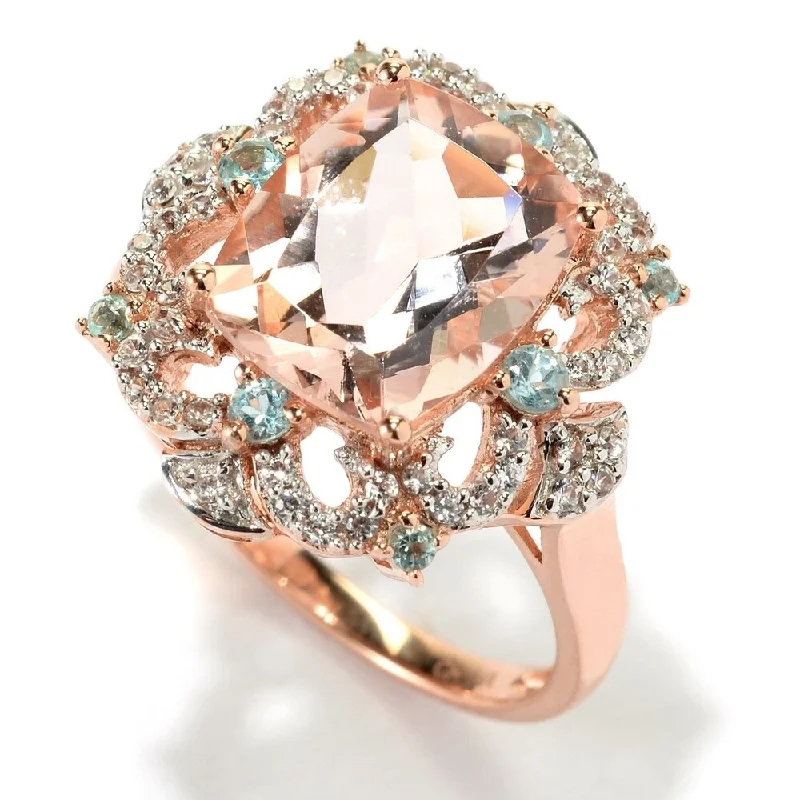 Wavy stripe ring-14k Rose Gold 3 7/8ct Morganite Blue Apatite and White Zircon Ring