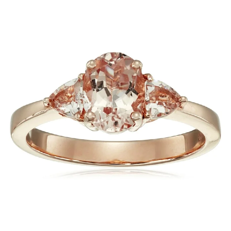 Paired gemstone ring-14k Rose Gold Morganite Oval and Trillion 3-Stone Ring